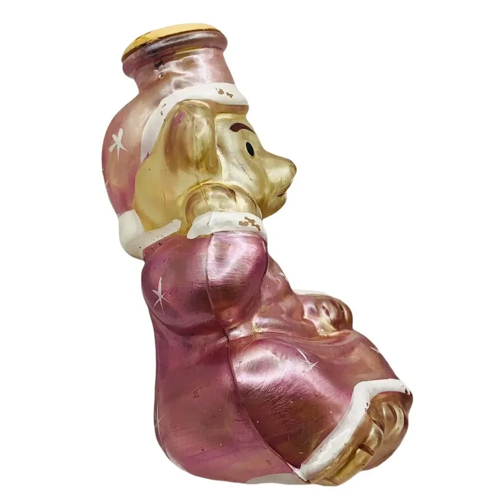 VTG Teddy Bear Frosted Metallic Pink Glass Merck Old World Christmas Light Cover